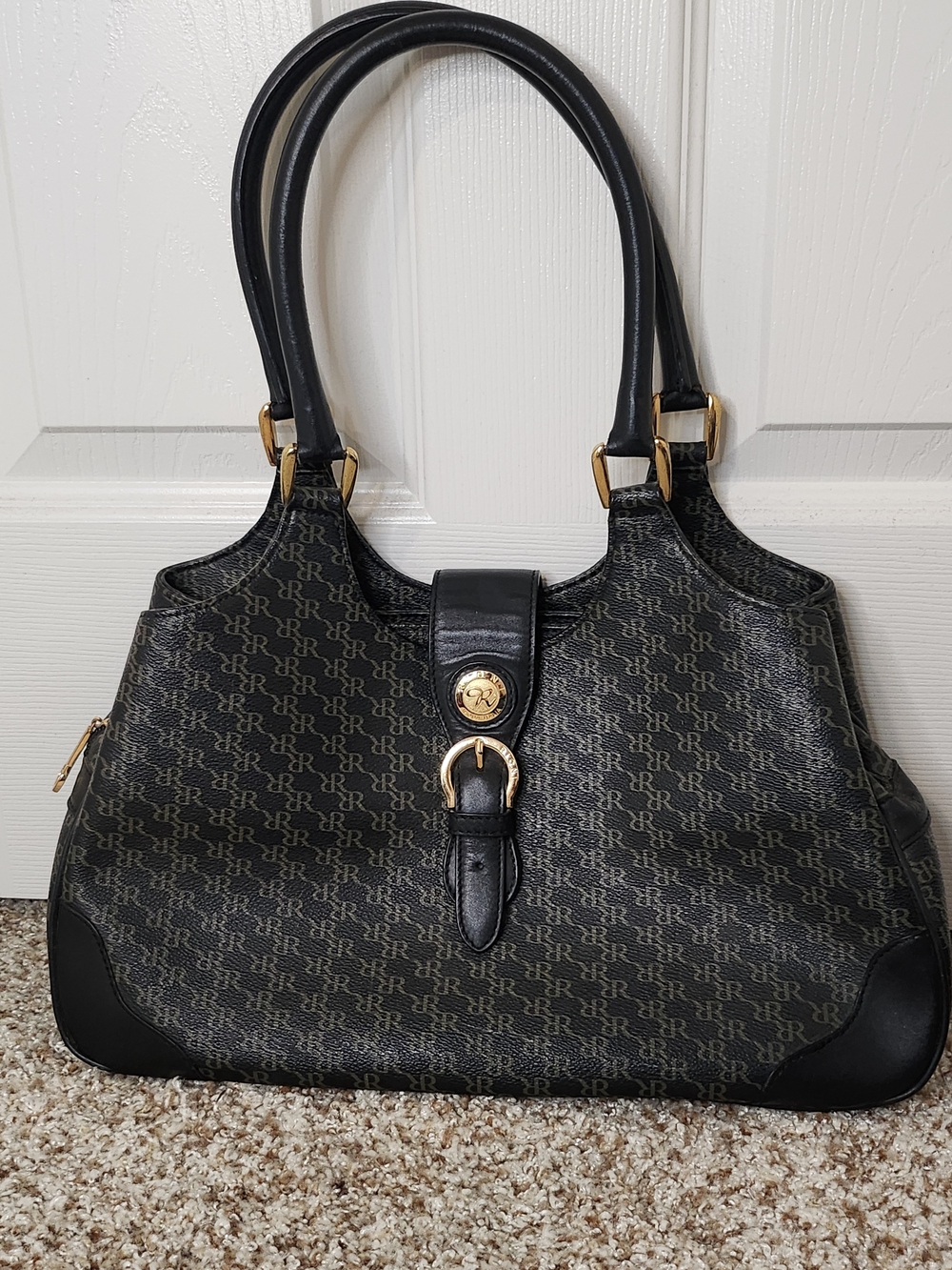 Rioni Moda Italia Signature Black Monogram Buckle Satchel